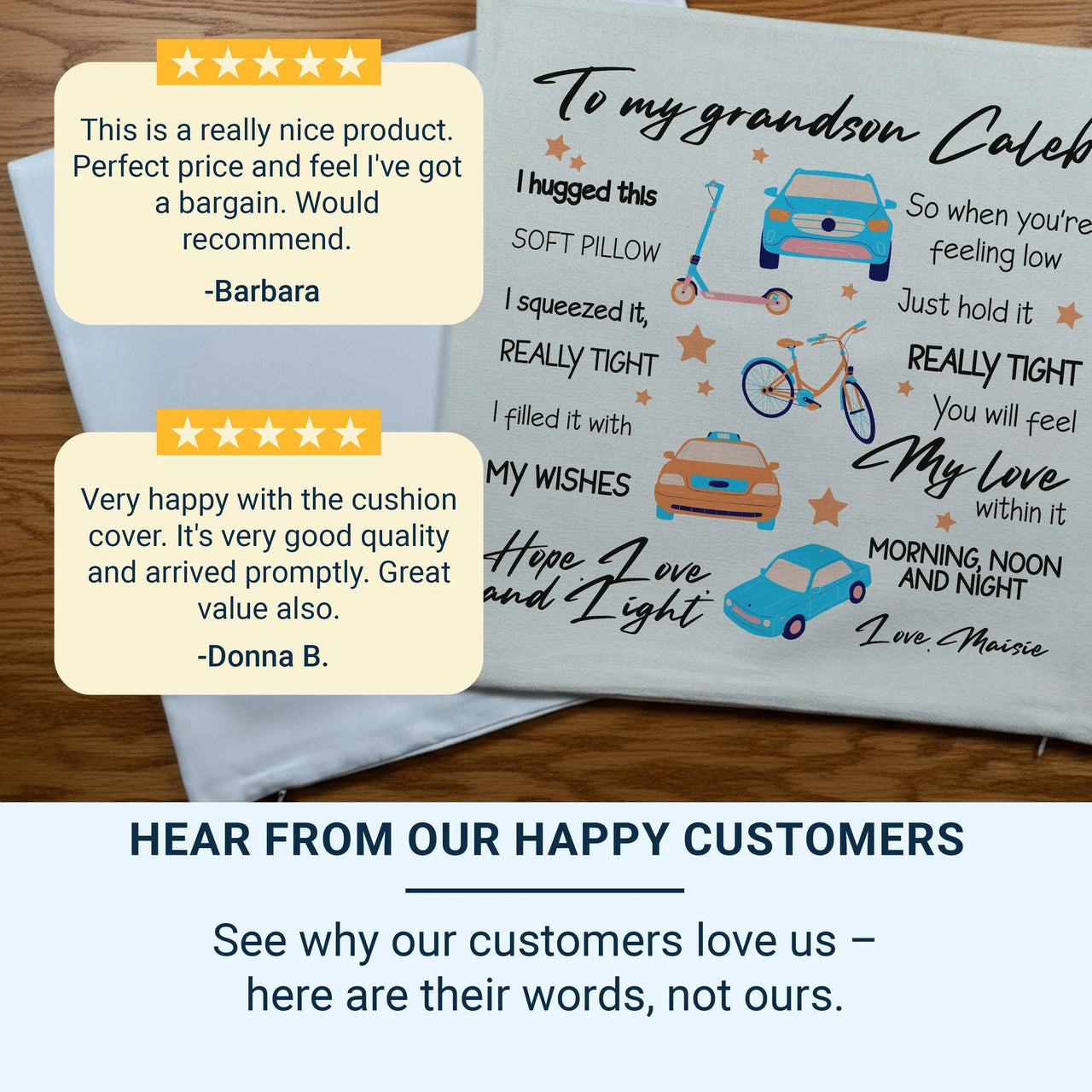 Personalised Grandson Cushion – Custom Kids Cushion with Playful Car & Stars Design