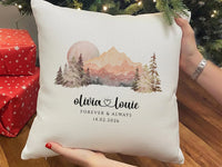 Personalised Mountain Cushion - Scenic Romantic Keepsake with Names & Date for Adventurous Couples
