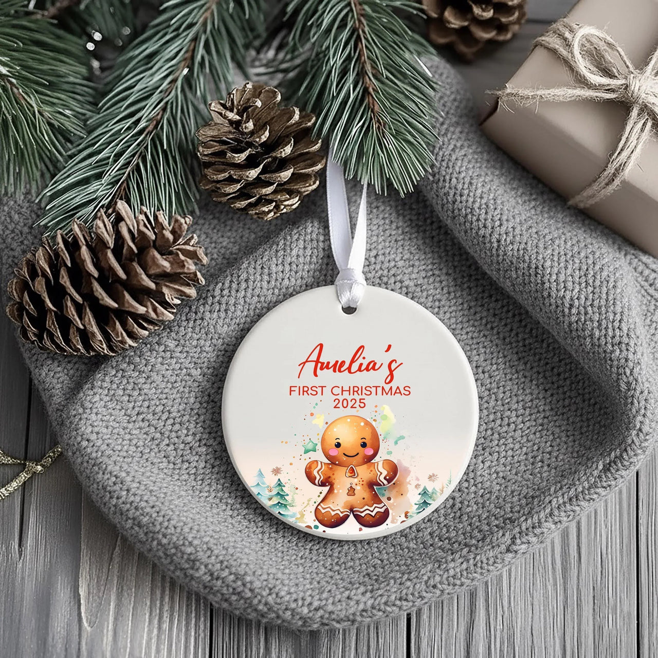 Baby First Christmas Ornament - Gingerbread Keepsake with Name for 2023