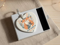 Valentine Foxes Heart Ornament - First Valentine Keepsake with Leafy Frame & Names