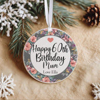 60th Birthday Ornament - Floral Keepsake with Name for Milestone Celebration