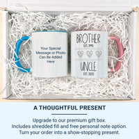 Brother to Uncle Mug - EST. Dates Personalised with Heart Icons - New Uncle and Pregnancy Reveal Gift