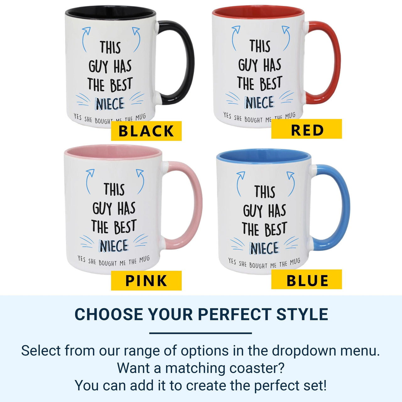 This Guy Has the Best Niece Mug – Funny Personalised Uncle Gift with Arrow and Punchline – Birthday, Christmas and Just_Because