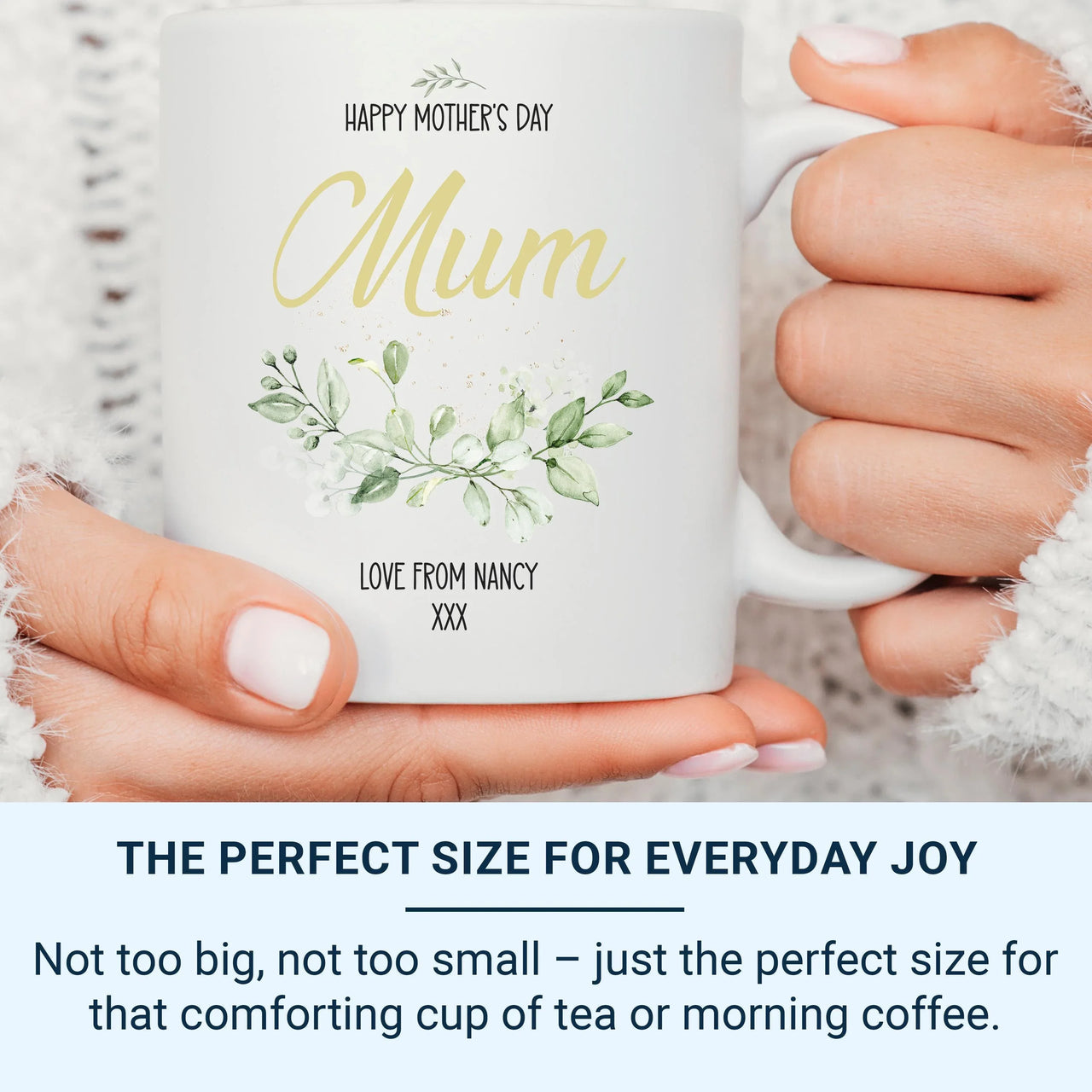 Personalised Mothers Day Mug – Custom Mum Keepsake Present with Gold Script & Florals