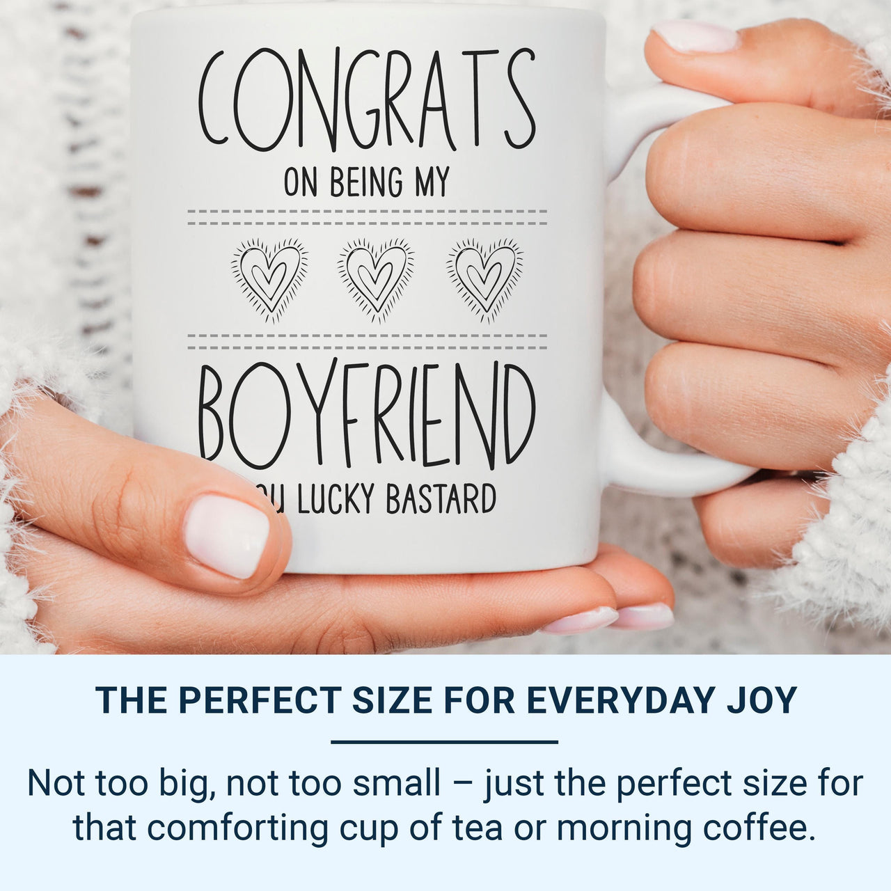 Funny Boyfriend Mug – “Congrats on Being My Boyfriend, You Lucky B***ard” – Cheeky Romantic Gift for Anniversary and Valentine’s