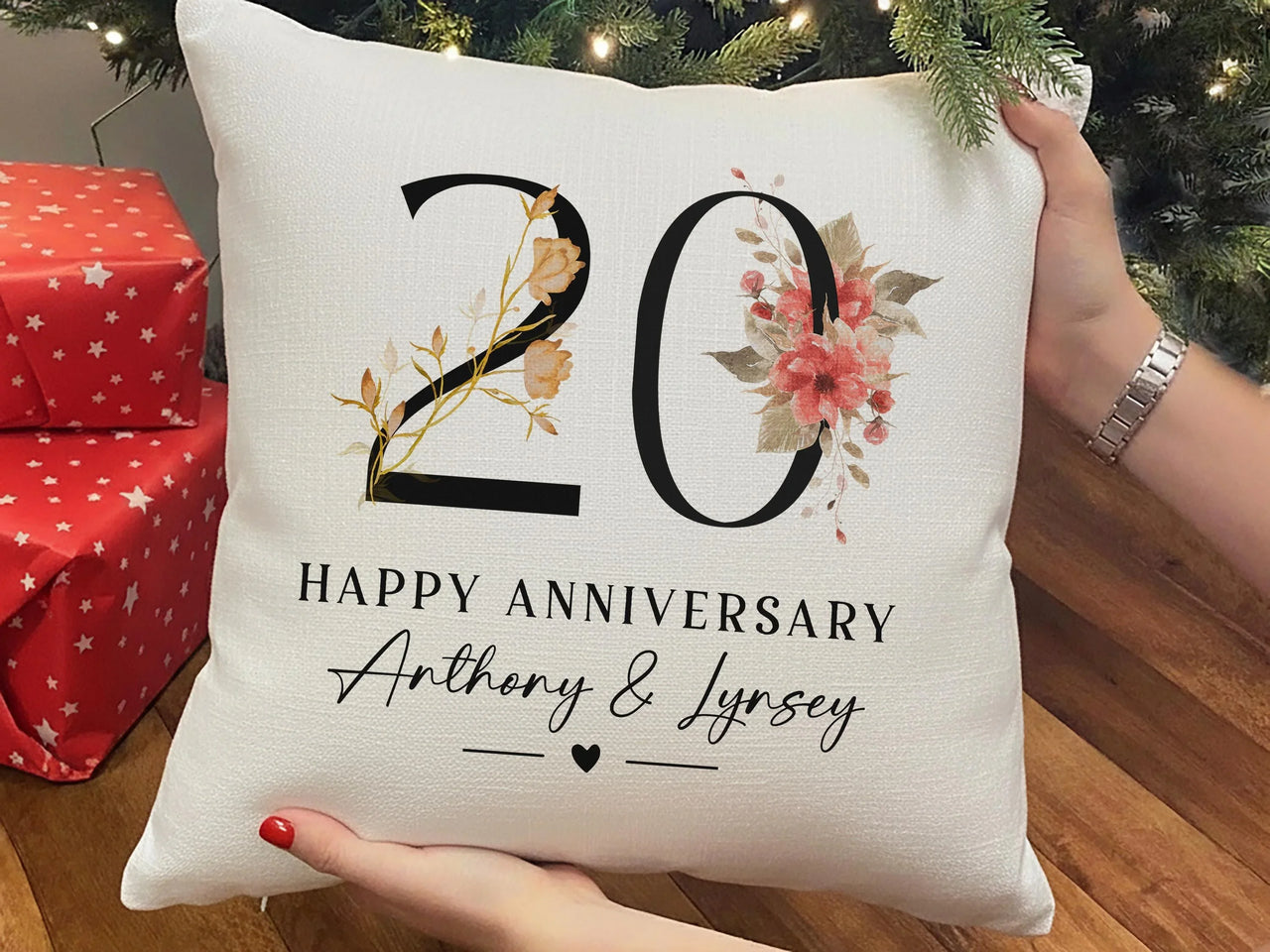 Personalised 20th Anniversary Cushion with Names - Heart Detail Milestone Keepsake for Couples