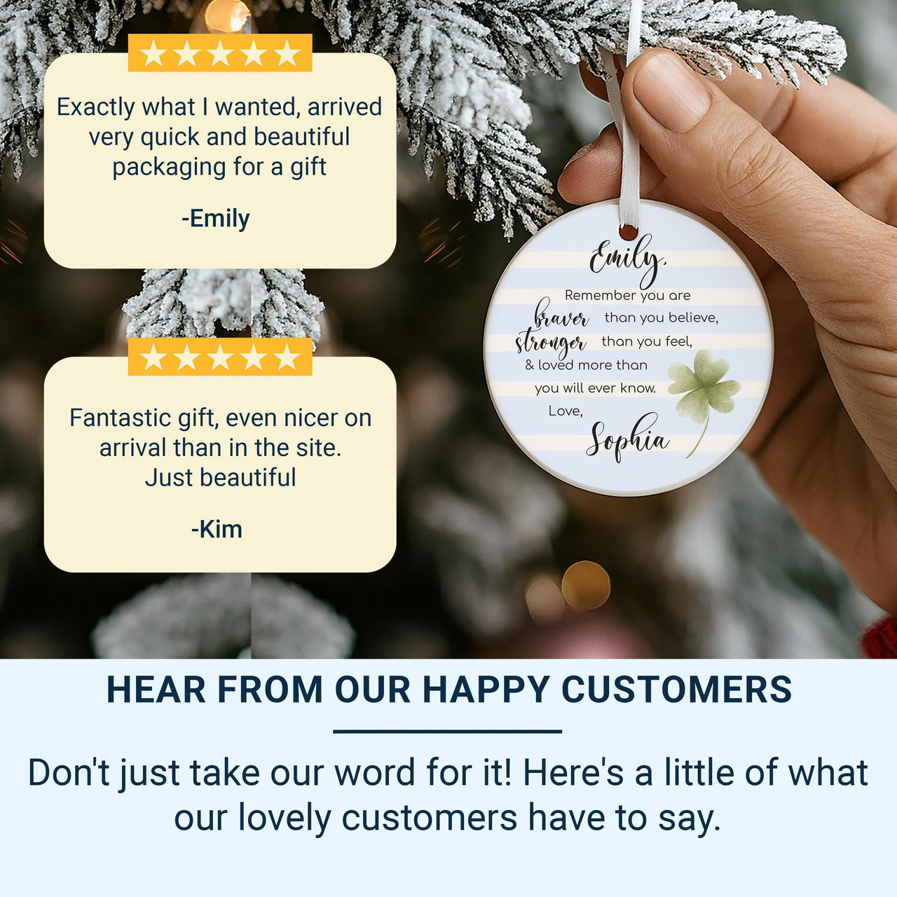 Motivational Ornament - Clover Keepsake with Quote for Encouragement & Friendship