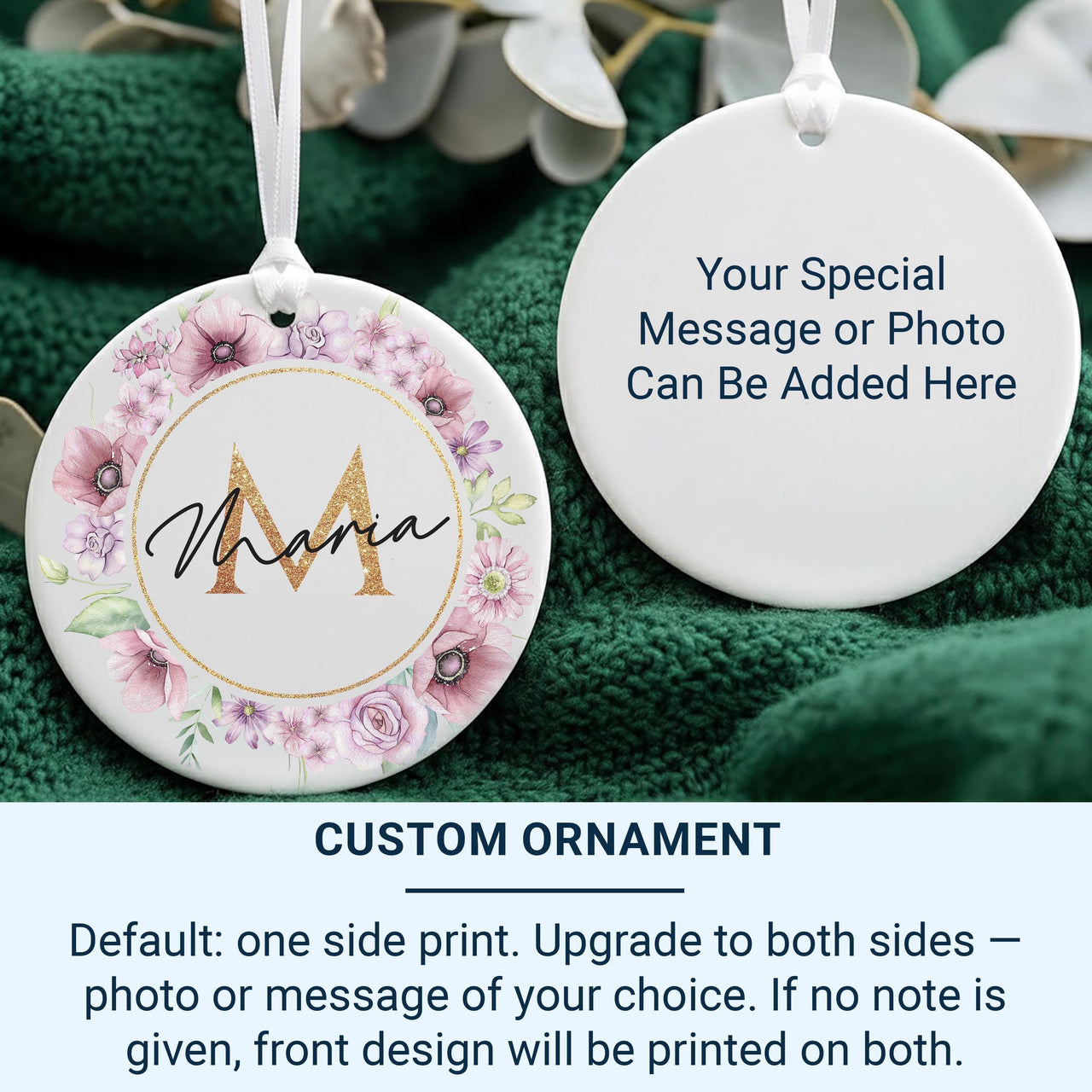 Floral Monogram Ornament - Elegant Name Keepsake with Initial for Family Tree