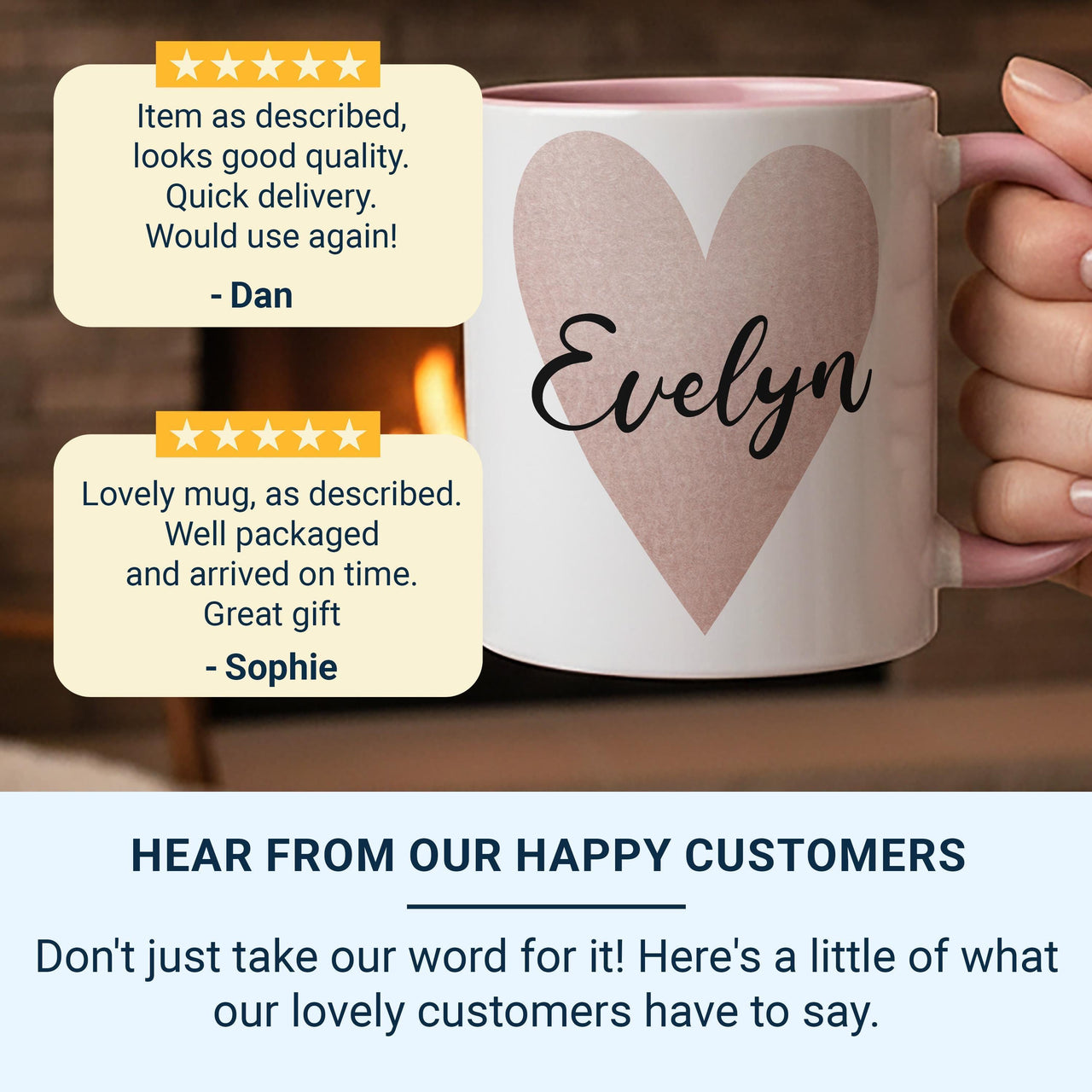 Personalised Name Mug – Pink Watercolour Heart with Elegant Script – Romantic Gift for Her and Valentine’s Day