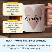Personalised Name Mug – Pink Watercolour Heart with Elegant Script – Romantic Gift for Her and Valentine’s Day
