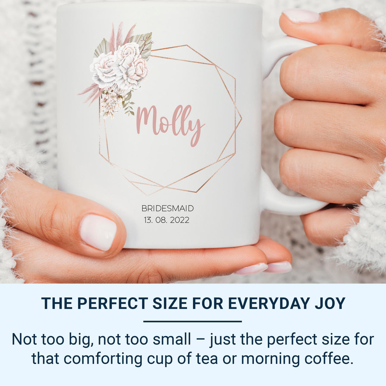 Bridesmaid Mug Personalised with Floral Frame, Custom Name and Date _ Wedding Thank You Keepsake
