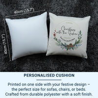 Personalised Christmas Family Cushion Cover, Xmas Wreath Home Decor, Gift for Friend, Stocking Filler, Family Name Pillow, Gift Under 20