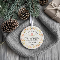 Teacher Thank You Ornament - Floral Keepsake for End of Term & Leaving Gift with Custom Name