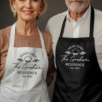 Matching Couple Aprons – Personalised Cooking Aprons With Adjustable Neck Strap