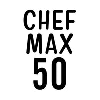 Flat artwork: stacked 'CHEF MAX 50' lettering - personalised birthday iron-on vinyl transfer design