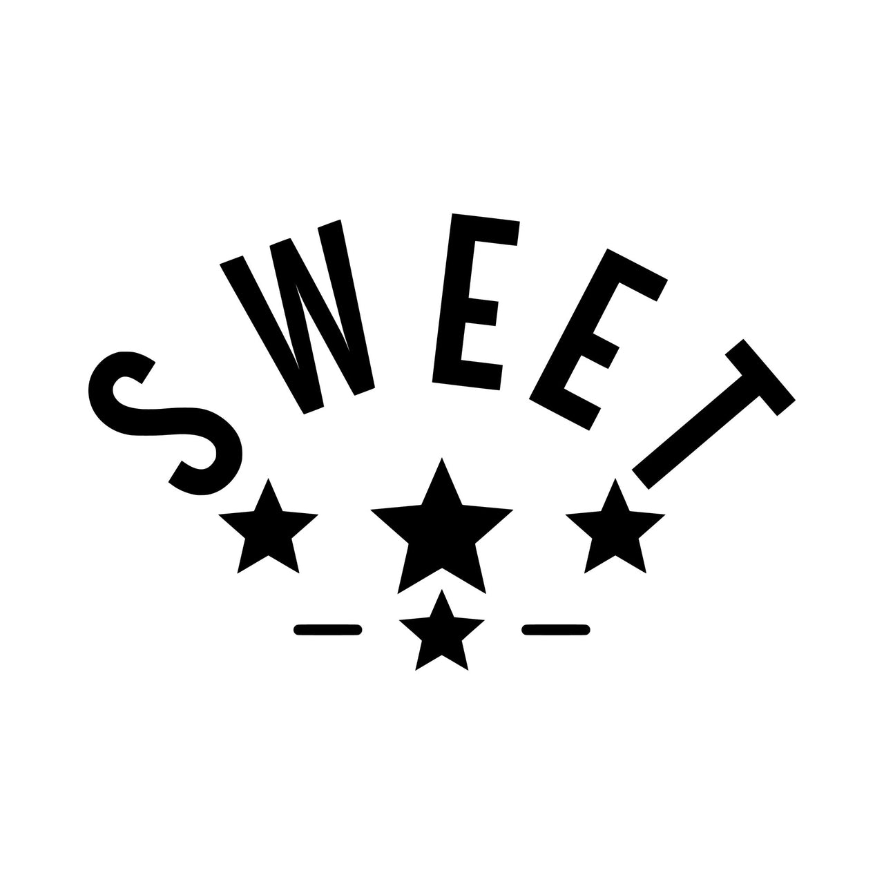 Flat artwork: 'SWEET' arched in capitals above four black stars - iron-on vinyl transfer design