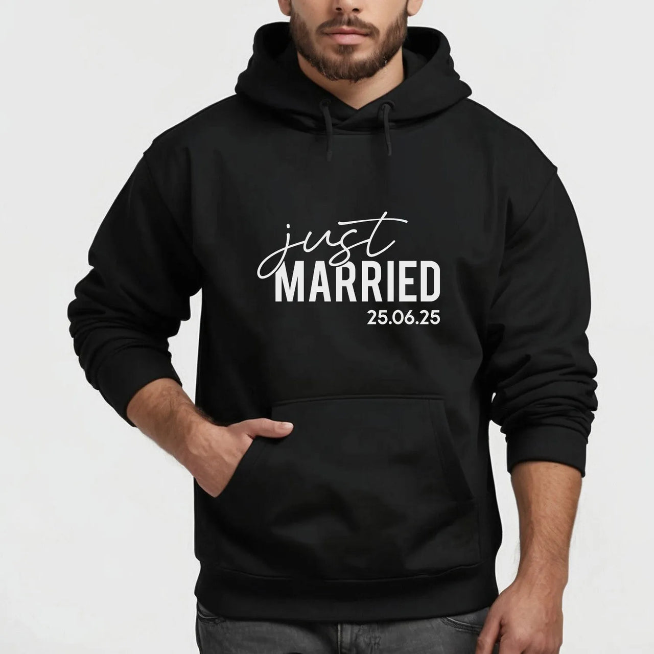 Customised 'Just Married' Hoodie - Wedding Date - Couples' Honeymoon Hoodie - DENMARY