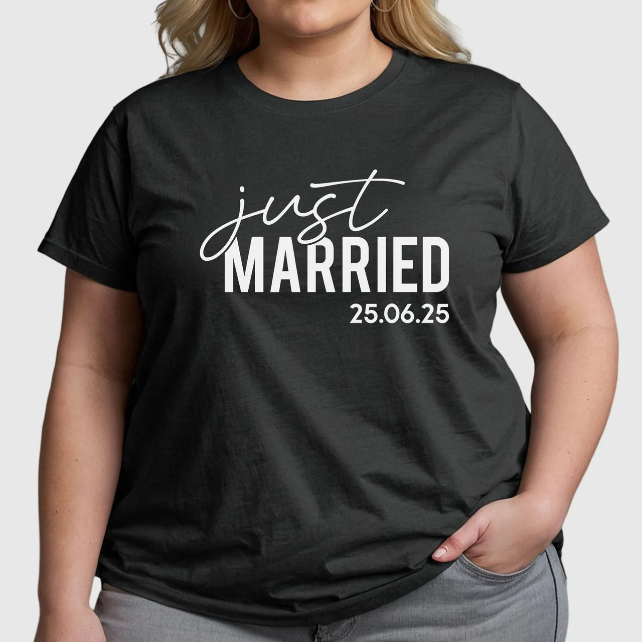 Customised 'Just Married' Tee - Wedding Date - Couples' Honeymoon Top - DENMARY