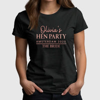 Thumbnail for Customisable Hen Party T-Shirt | Olivia's Bride Tribe | Amsterdam 2025 - DENMARY