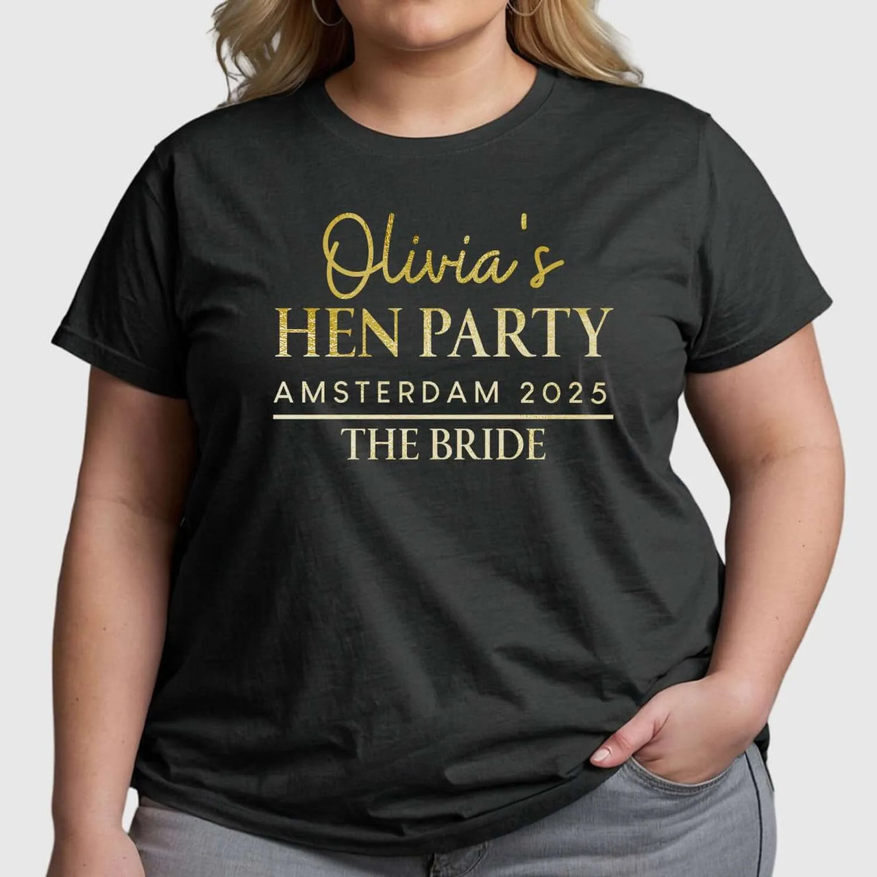 Customisable Hen Party T-Shirt | Olivia's Bride Tribe | Amsterdam 2025 - DENMARY