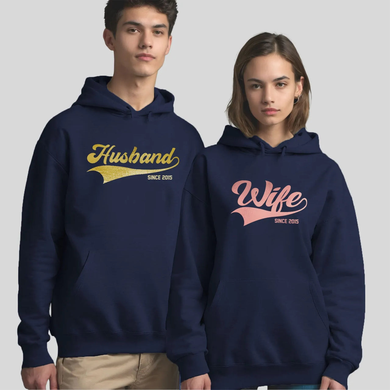 Personalised Couples Hoodies - Anniversary & Honeymoon - Retro Style - DENMARY