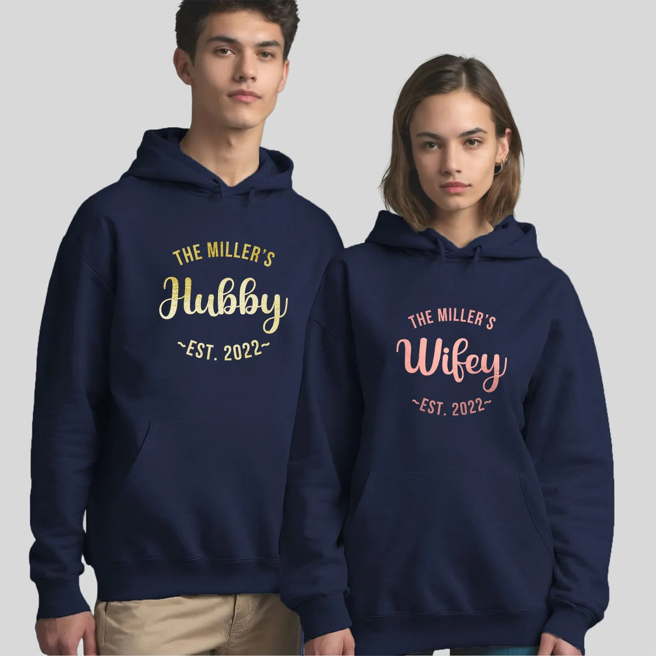 Custom Couples' Hoodies - 'Wifey & Hubby' - Anniversary or Valentine's Gift - Personalised Design - DENMARY