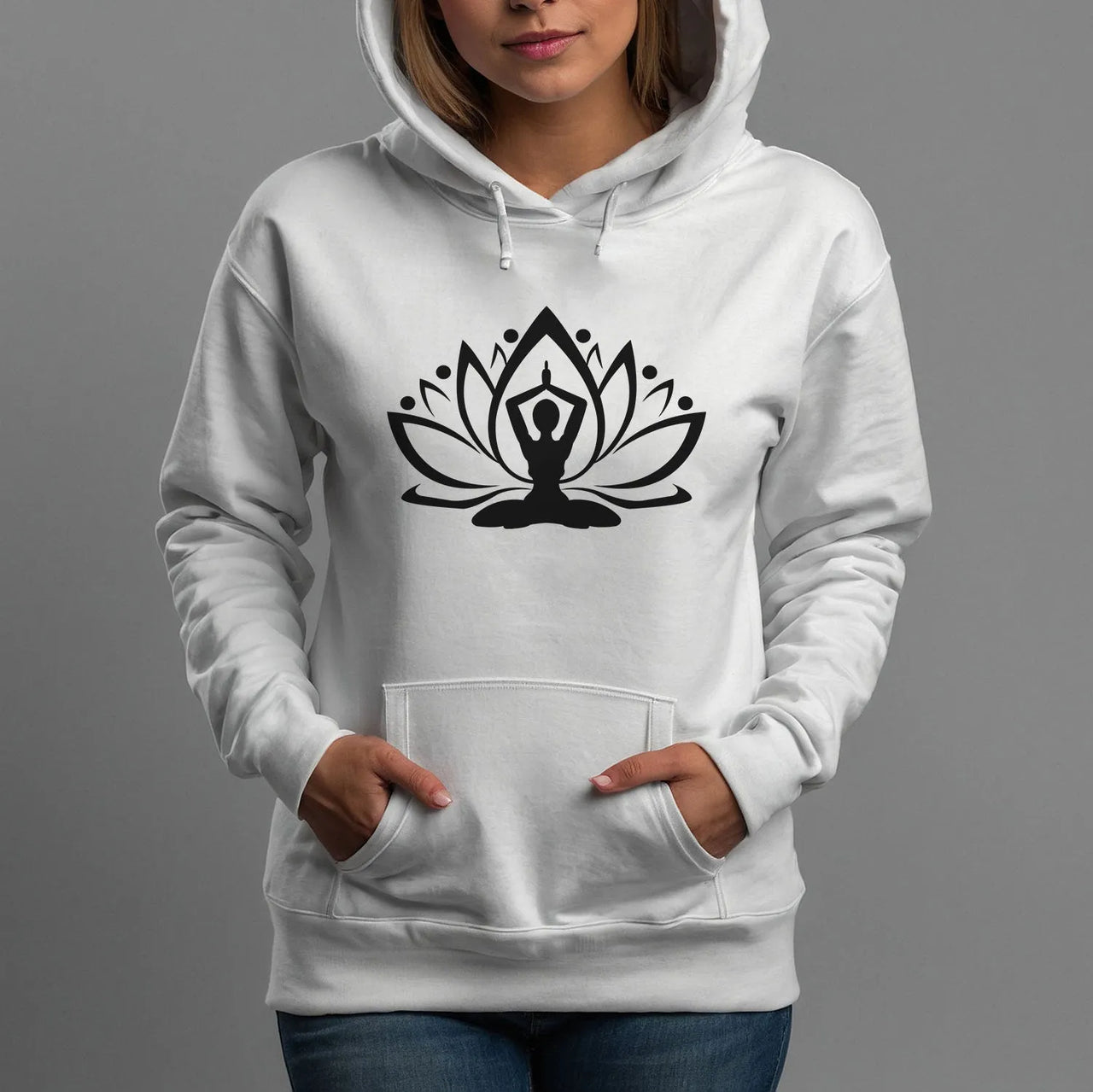 Zen Namaste Hoodie - Lotus Motif - Yoga & Meditation Apparel - DENMARY