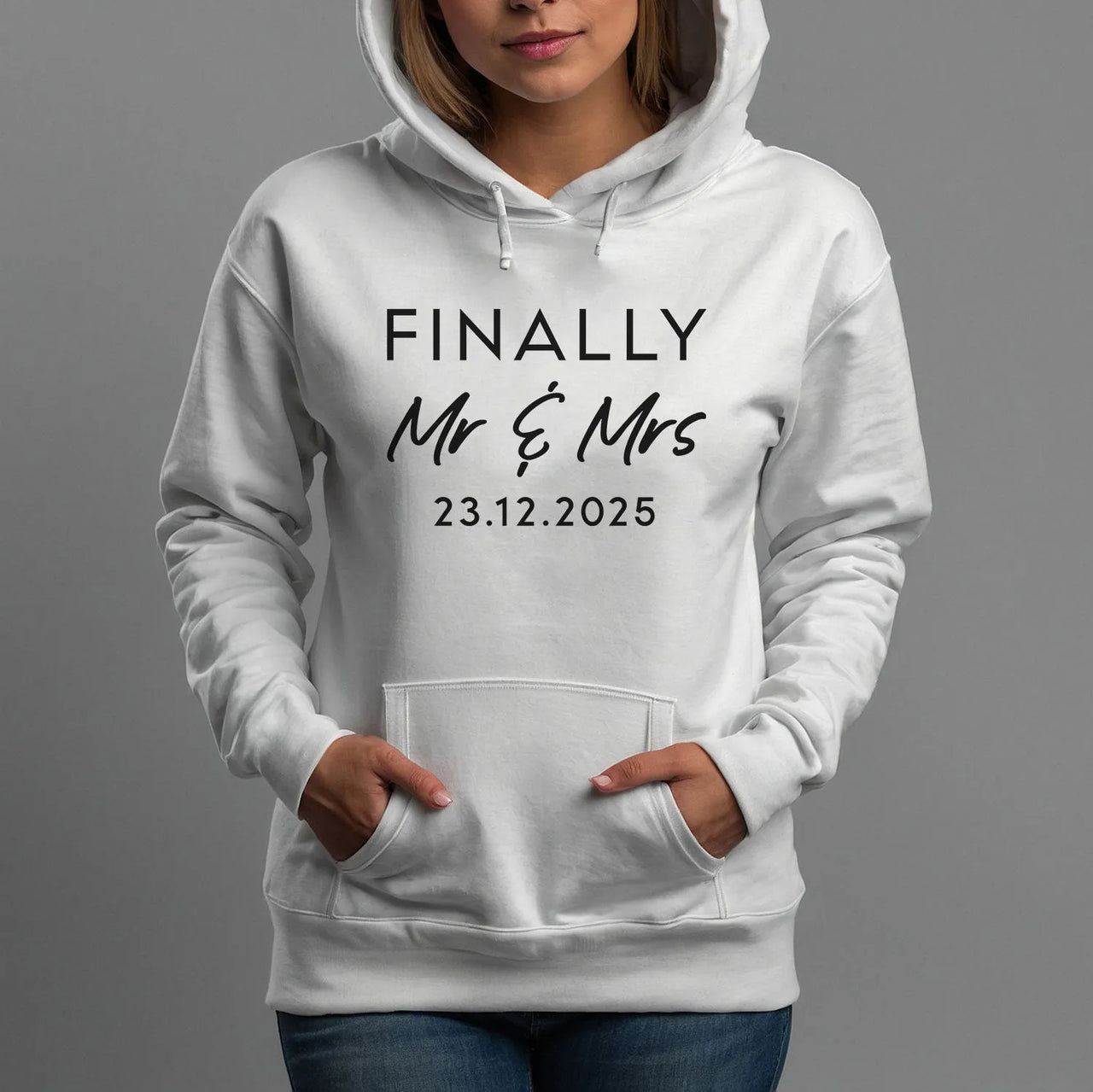 Customised Newlywed Hoodie - 'Finally Mr & Mrs' - Celebratory Wedding Hoodie - DENMARY