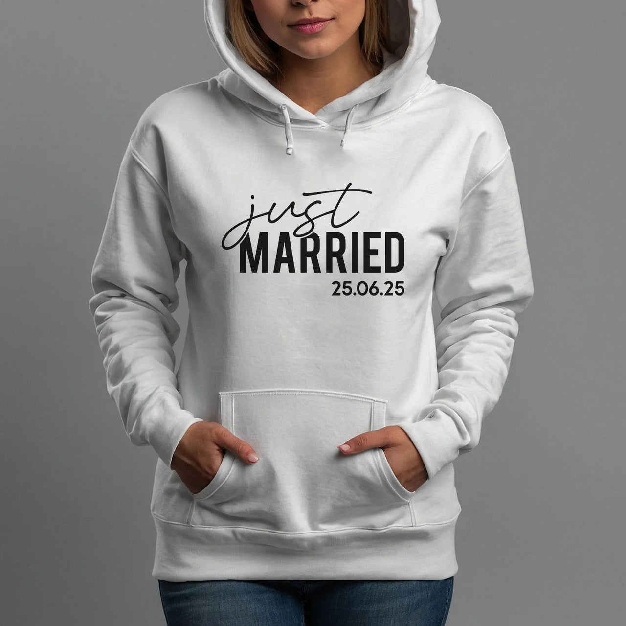 Customised 'Just Married' Hoodie - Wedding Date - Couples' Honeymoon Hoodie - DENMARY