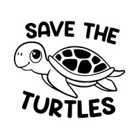 Flat artwork: cartoon sea turtle between 'SAVE THE' and 'TURTLES' - iron-on vinyl transfer design