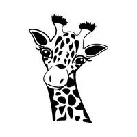 Flat artwork: giraffe face with spotted neck, ears and horns, safari animal iron-on transfer