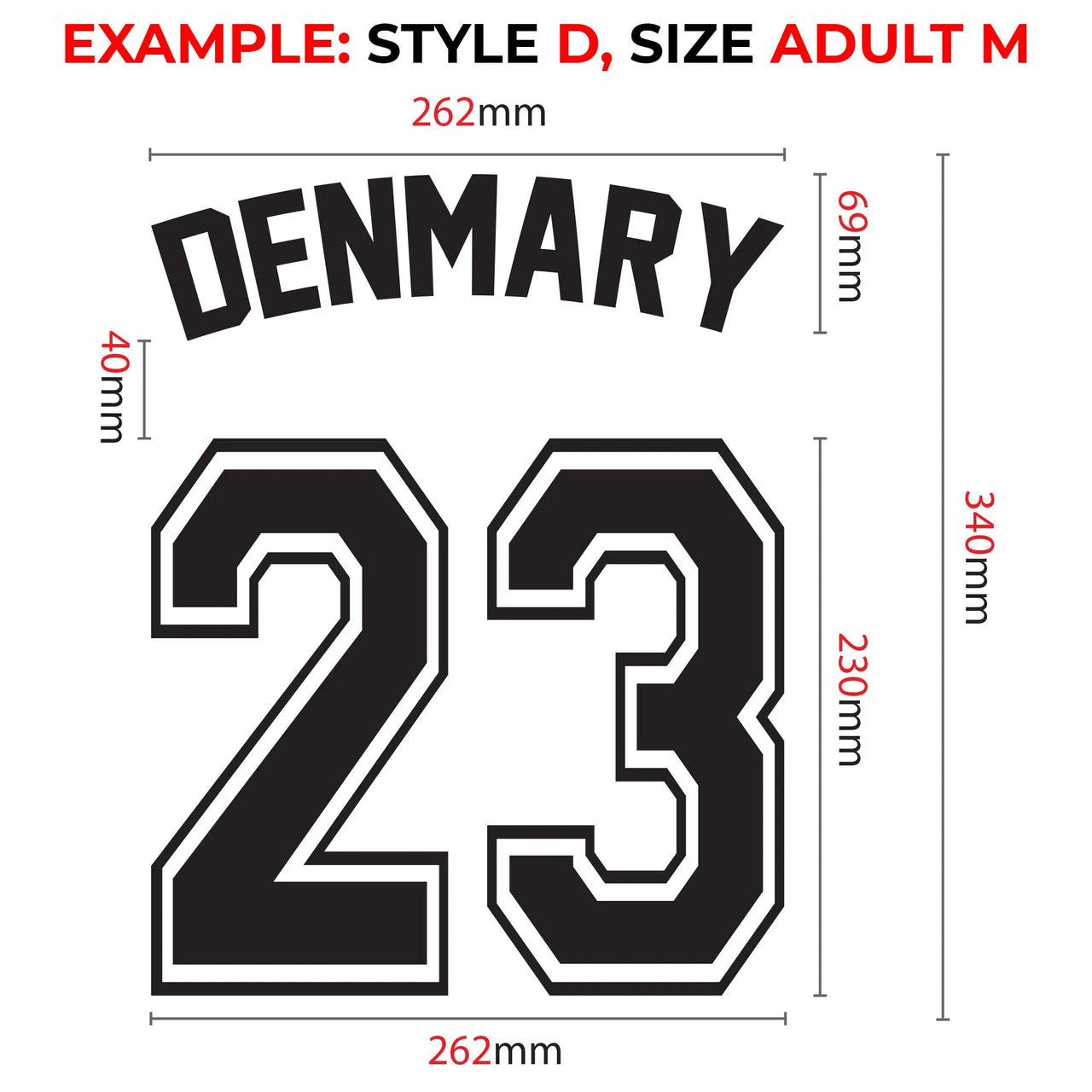 Custom Sport Numbers Iron-On Football T-Shirt Transfers | Player Name - DENMARY