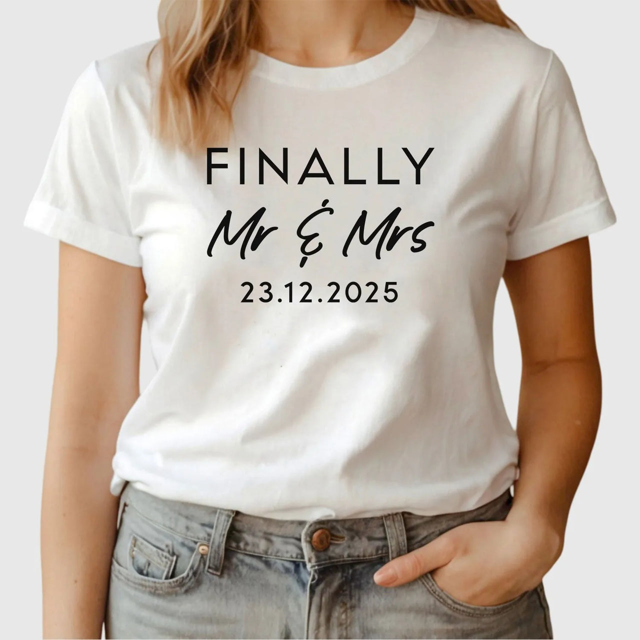 Customised Newlywed Tee - 'Finally Mr & Mrs' - Celebratory Wedding Top - DENMARY