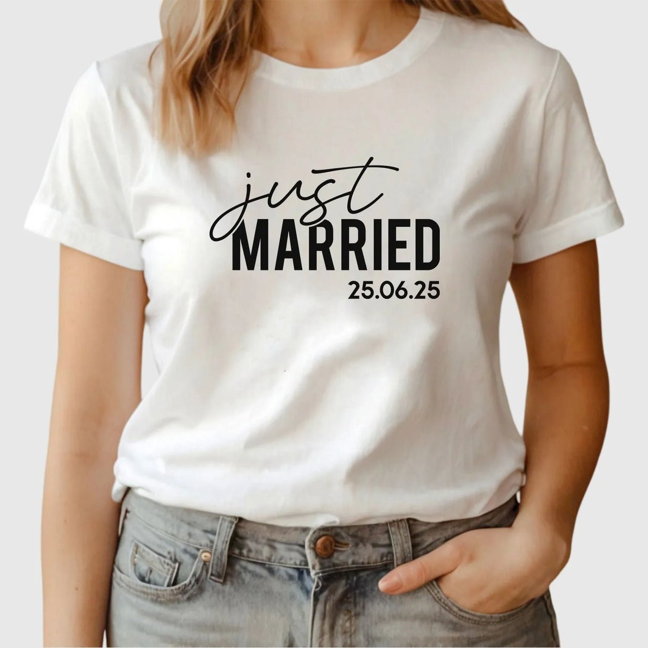 Customised 'Just Married' Tee - Wedding Date - Couples' Honeymoon Top - DENMARY