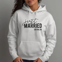 Thumbnail for Customised 'Just Married' Hoodie - Wedding Date - Couples' Honeymoon Hoodie - DENMARY