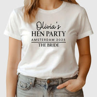 Thumbnail for Customisable Hen Party T-Shirt | Olivia's Bride Tribe | Amsterdam 2025 - DENMARY