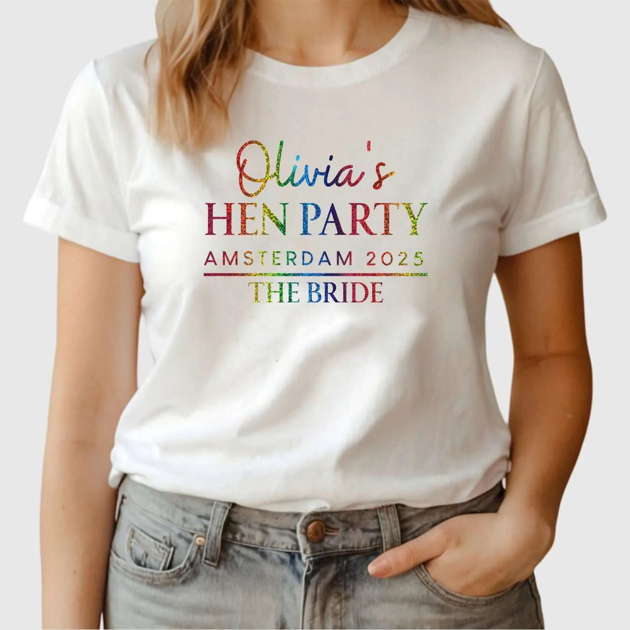 Customisable Hen Party T-Shirt | Olivia's Bride Tribe | Amsterdam 2025 - DENMARY