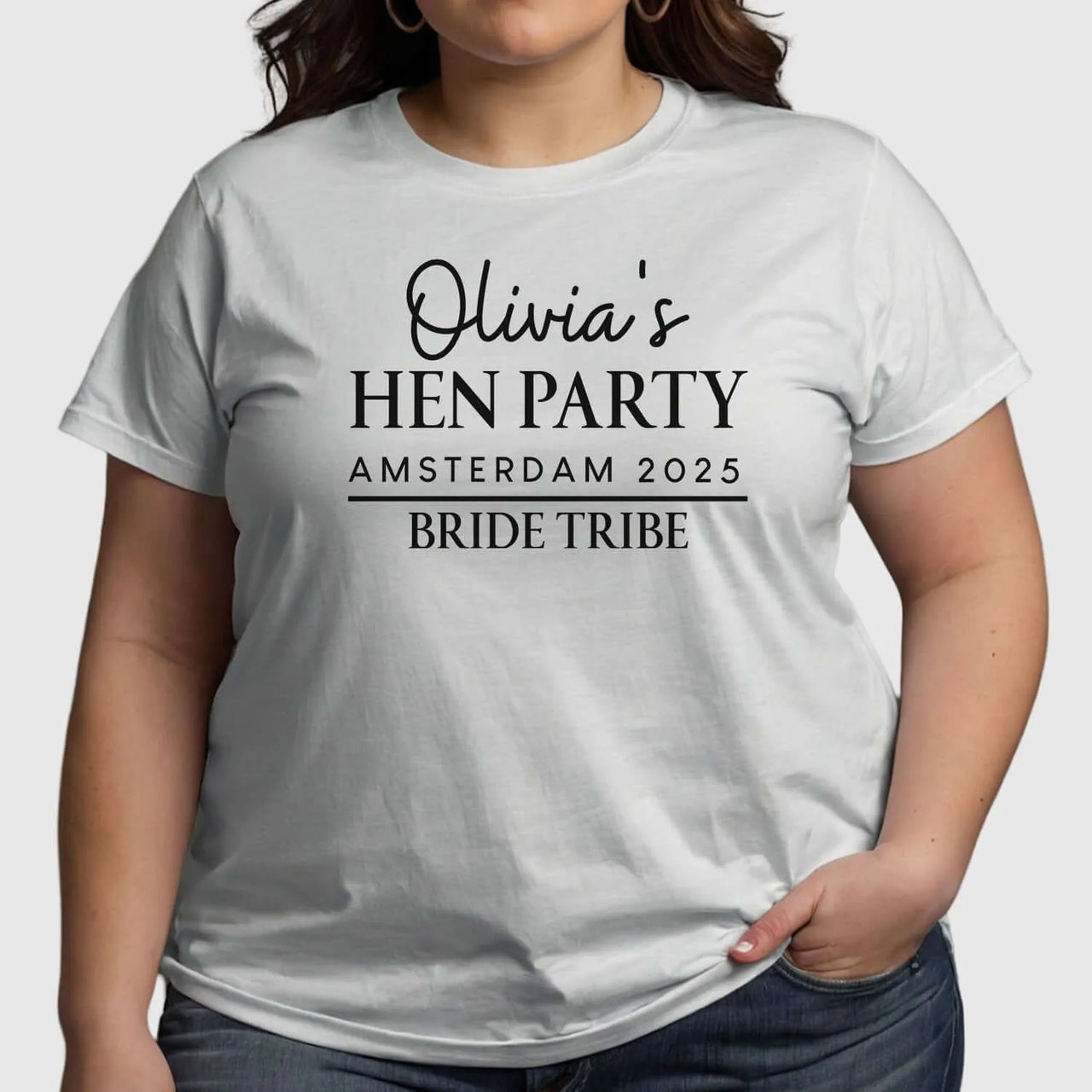 Customisable Hen Party T-Shirt | Olivia's Bride Tribe | Amsterdam 2025 - DENMARY