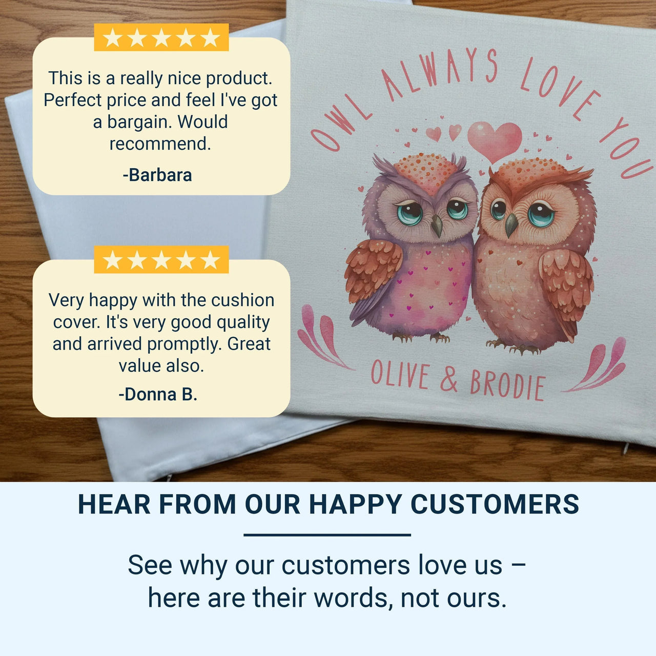 Personalised Owl Cushion – Romantic Cushion Gift With Heart Design & Custom Names