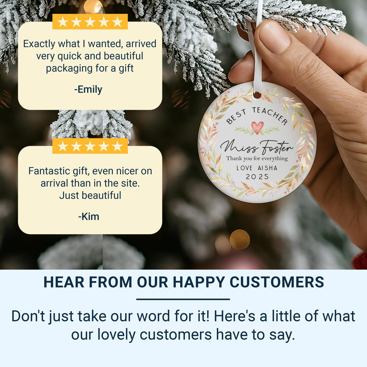 Teacher Thank You Ornament - Floral Keepsake for End of Term & Leaving Gift with Custom Name