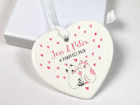 Cat Couple Heart Ornament - Purrfect Pair Keepsake with Names for Valentine DENMARY