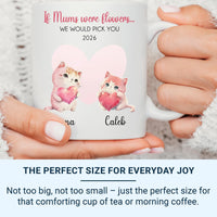 Personalised Mum Mug – Custom Mother Mug with Kids’ Names, Floral Design & Hearts