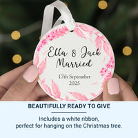 Wedding Day Ornament - Floral Keepsake with Names & Date for Newlywed Couples