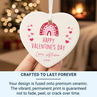 Valentine Rainbow Ornament - Personalised Ceramic Heart Keepsake with Custom Name & Message DENMARY