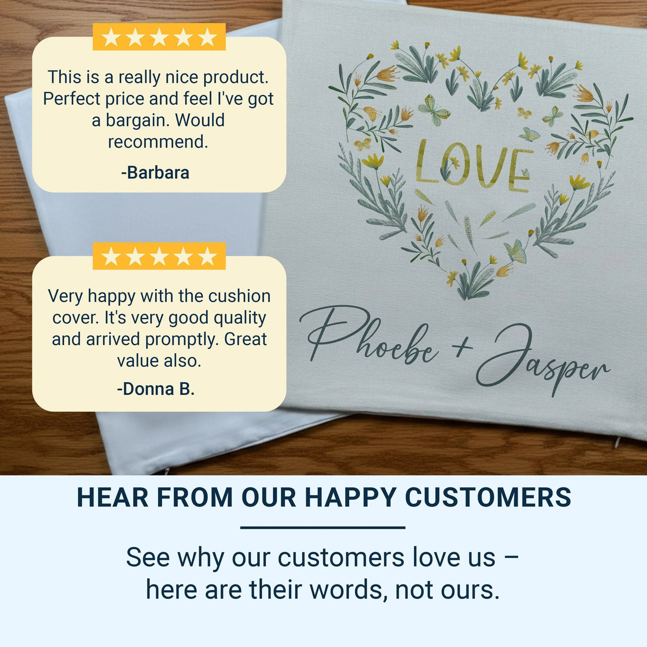 Personalised Floral Cushion – Romantic Heart Cushion With Floral Wreath Design