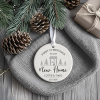 New Home Ornament - Minimalist House Keepsake with Names & Date for First Christmas