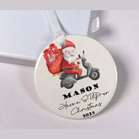 Santa Scooter Ornament - Fun Kids Keepsake with Name for Christmas Tree 2025