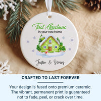 Personalised First Christmas Ornament in New Home, Ceramic Round Keepsake, Unique Housewarming Christmas Decoration
