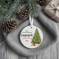First Christmas Engaged Ornament - Tree & Gifts Keepsake with Names for 2025