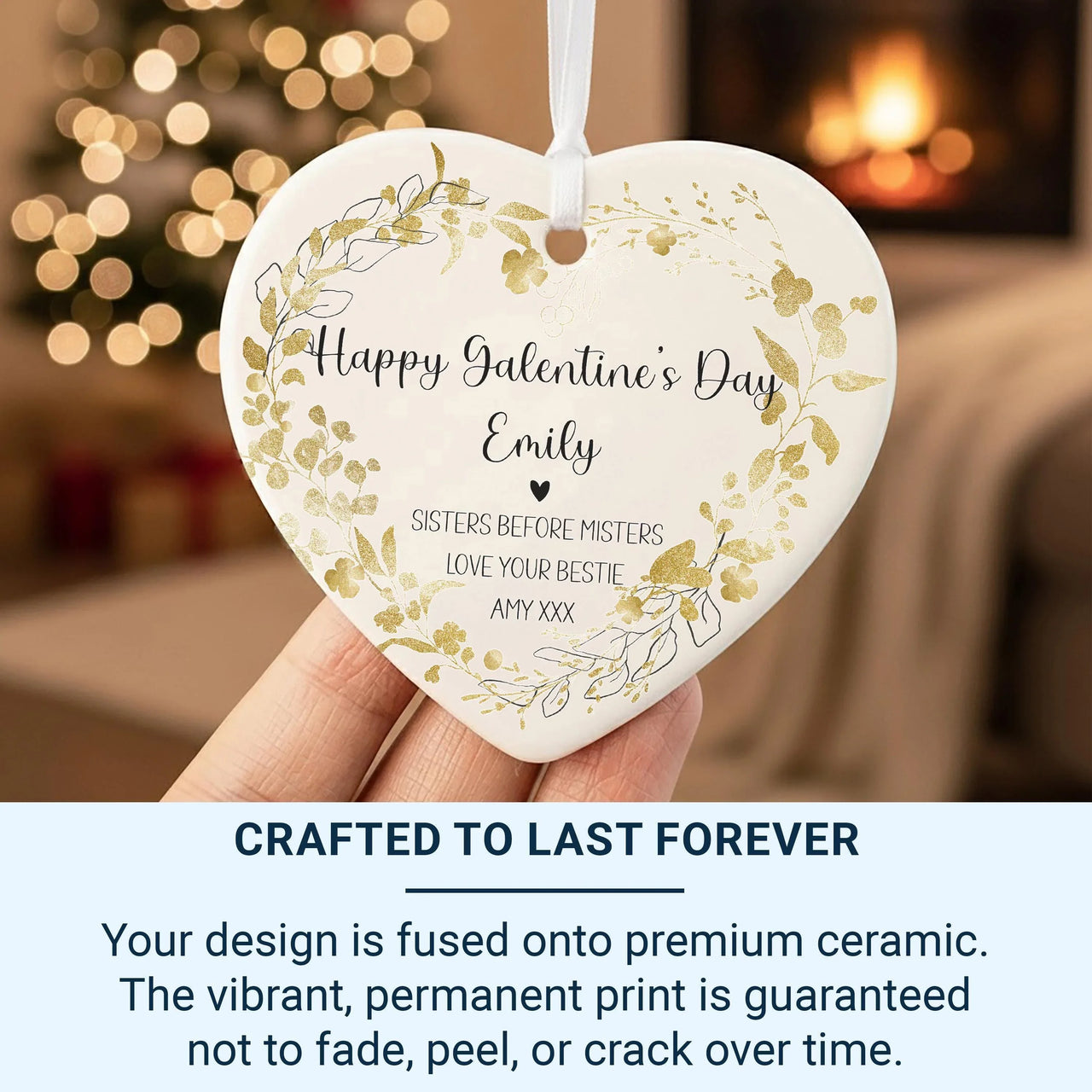 Galentine Day Heart Ornament - Floral Bestie Keepsake with Names & Message
